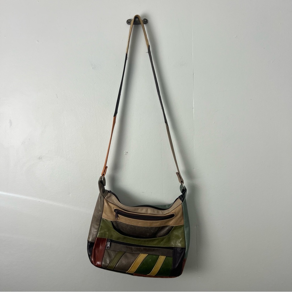Leather Multicolor Patchwork Leather Crossbody Bag - image 2